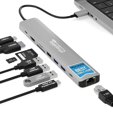 Plugable USB C Hub Multiport Adapter 9in1 with 140W PD Charging 4K 60Hz HDMI 10Gbps Data Transfer Gigabit Ethernet SD for USBC USB4 Thunderbolt MacBook Windows Chromebook USBC9IN1E