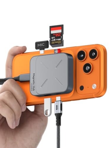 Hagibis Magnetic USB C Hub with Magsafe for iPhone 17 16 15 Pro Max 6 in 1 TypeC Docking Station SD40 Micro SD40 Card Solt 100W PD 10Gbps USBC AUX for MacBook Pro Air iPad Pro TC100S