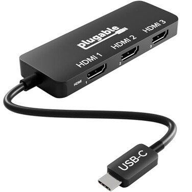 Plugable USB C to HDMI Multi Monitor Adapter Triple 4K60 Displays Driverless MST Hub for Windows Chrome OS USBC Thunderbolt USB4 Laptops Multi HDMI Ports HDR HDCP Compliant USBCMSTH3