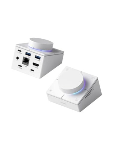 Hagibis Knob USB C Hub with Shortcut Buttons RGB TypeC Docking Station with 4K60Hz HDMI 100W PD 5Gbps USBC 2 USB30 25G RJ45 AUX SD30 Micro SD30 for MacBook iPad Pro Laptop White 25G