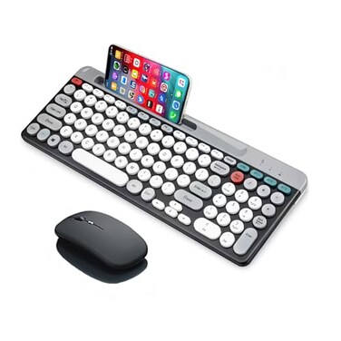 Guiheng Wireless Keyboard and Mouse Combo with Phone Tablet Holder Rechargeable DualMode Bluetooth 50 and 30 24G MultiDevice Silent Mouse for Windows iPad Tablet MacOSiOSAndroid WhiteGrey