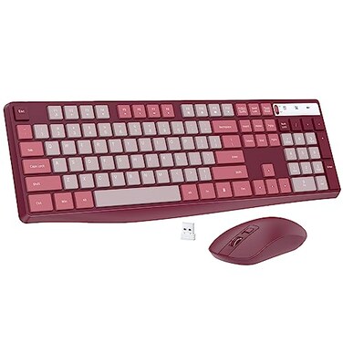 Lovaky Wireless Keyboard and Mouse Combo 24G FullSized Ergonomic Keyboard Mouse 3 DPI Adjustable Cordless USB Keyboard and Mouse Quiet Click for ComputerLaptopWindowsMac 1 Pack Rose