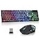 CHONCHOW USB Wireless Gaming Keyboard and Mouse Combo LED Backlit Ergonomic Mechanical Feeling Keyboard Rechargeable 2500mAh Battery Antighosting Keyboards 7D 3600DPI Mice for PC Gamer