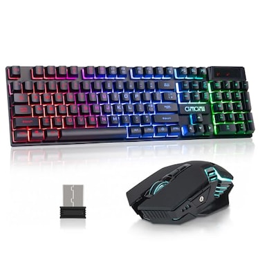 CHONCHOW USB Wireless Gaming Keyboard and Mouse Combo LED Backlit Ergonomic Mechanical Feeling Keyboard Rechargeable 2500mAh Battery Antighosting Keyboards 7D 3600DPI Mice for PC Gamer