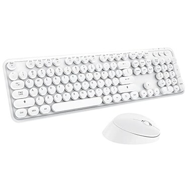 LETTON Wireless Keyboard Mouse Combo 104 Keys Cute Colorful Keyboard with Number Pad Mouse for Windows Computer PC Notebook Laptop White