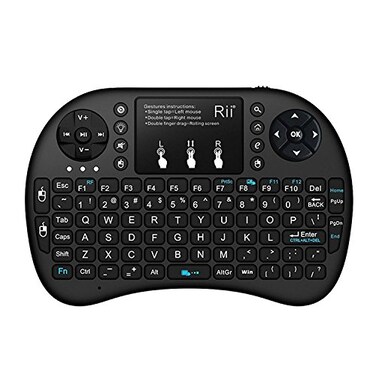 Rii Upgraded 24GHz Mini Wireless Keyboard with TouchpadQWERTYLED BacklitPortable Keyboard for laptopPCTabletsWindowsMacTVXboxPS3Raspberry Pi i8 Black