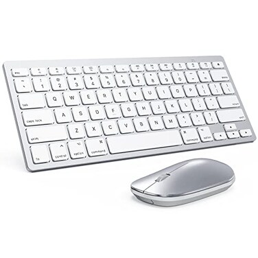 OMOTON Bluetooth Keyboard and Mouse Compatible with Mac UltraSlim Wireless Keyboard and Mouse Combo Compatiblei with MacOS MacBook ProAir iMac Mac mini Laptop and PC Silver