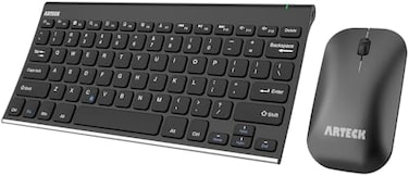 Arteck Bluetooth Keyboard and Mouse Combo Ultra Compact Slim Stainless Full Size Keyboard and Ergonomic Mice for ComputerDesktopPCLaptopSurface and Windows 1087 Built in Rechargeable Battery