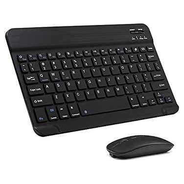 Xukinroy UltraSlim Bluetooth Keyboard and Mouse Combo Rechargeable Portable Wireless Keyboard Mouse Set for Apple iPad iPhone iPadOSiOS 13 and Above Samsung Tablet Phone Smartphone Android Black