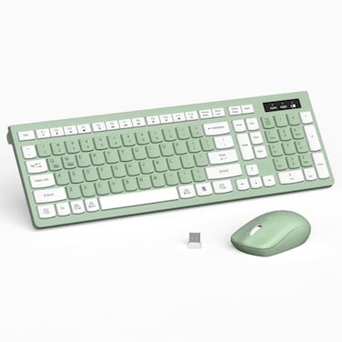 RECCAZR Wireless Keyboard and Mouse Combo 24G Full Size Silent Keyboard with Fn Multimedia Keys for Office and Home 3Level DPI Adjustable Quiet Mouse for WindowsMac OS DesktopLaptopPCAvocado Green