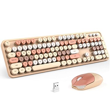 KNOWSQT Wireless Keyboard and Mouse Combo MilkTea 104 Keys FullSized 24 GHz Round Keycap Colorful Keyboards USB Receiver Plug and Play for Windows Mac PC Laptop Desktop