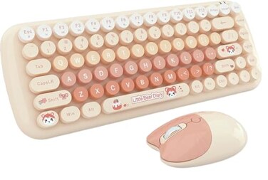 MOFIITzBBL Mini Wireless Keyboard Mouse Set Round Keycap MultiColour Cute Lovely for Girls 84 Key MulticolorChocolate