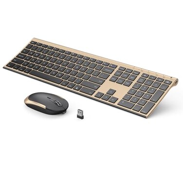 VssoPlor Wireless Keyboard and Mouse Vssoplor 24GHz Rechargeable Compact Quiet FullSize Keyboard and Mouse Combo with Nano USB Receiver for Windows Laptop PC NotebookBlack Gold