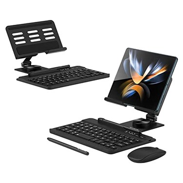 Libeagle Desktop Stand Bluetooth Keyboard Combo for Galaxy Z Fold 7654 Z Trifold 4in1 Includes Mouse Pen Slot Adjustable Foldable Tablet Stand Fits 4713 Tablets Cellphone Black