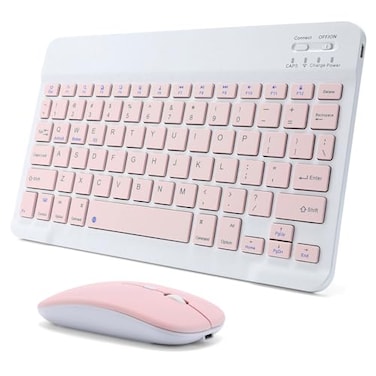 Acolarid Rechargeable Bluetooth Keyboard and Mouse Combo for iPad UltraSlim Portable Wireless Mouse Keyboard for iPad Pro Air Mini iPhone Samsung Tablet Cell Phone Android iPadOSiOS 13 and Above Pink