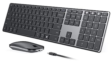 seenda Wireless Bluetooth Keyboard and Mouse Combo SKM643 Rechargeable Slim Quiet Keyboard Mouse 3 MultiDevice Connection Compatible for Windows 1110 PC Laptop Mac MacBook iPad Black Gray