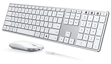 seenda Wireless Bluetooth Keyboard and Mouse Combo SKM643 Rechargeable Slim Quiet Keyboard Mouse 3 MultiDevice Connection Compatible for Windows 1110 PC Laptop Mac MacBook iPad White Silver
