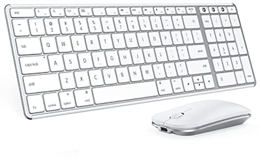 seenda Bluetooth Keyboard and Mouse Combo for Mac SKM642 Rechargeable Silent Wireless Keyboard Mouse Compact Slim 3 MultiDevice Connection Compatible for Mac MacBook ProAir iPad White Silver