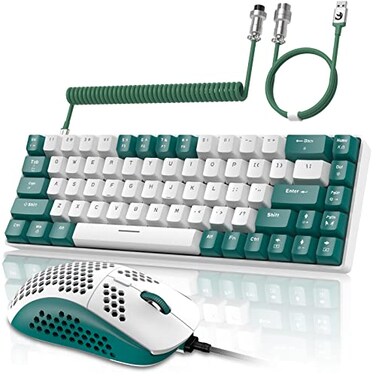 ZIYOU LANG RKT8PR0 Wired 65 Mechanical Gaming Keyboard and Mouse Combo with RGB LED Backlit Antighosting TKL Mini 68 Key Coiled C to A Cable Tactile Blue Switch for PS4 PS5 Xbox PC Mac GamerGreen