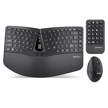 Perixx PERIDUO606A 3in1 Wireless Compact Ergonomic Keyboard with Vertical Mouse and Numeric Keypad Adjustable Palm Rest Tilt Wheel Membrane Low Profile Keys US English