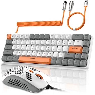 ZIYOU LANG RKT8PR0 Wired 65 Mechanical Gaming Keyboard and Mouse Combo with RGB LED Backlit Antighosting TKL Mini 68 Key Coiled C to A Cable Linear Red Switch for PS4 PS5 Xbox PC Mac GamerGray