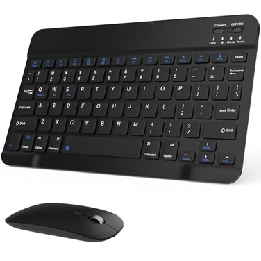 GOGARA Rechargeable Bluetooth Keyboard and Mouse Combo Universal UltraSlim Wireless Keyboard Mouse Set for Android Windows iPad iPhone Samsung Tablet Portable Compact Keyboard Set Black