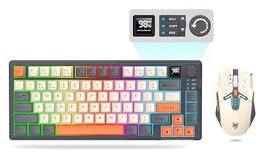 Attoe 75 Wireless Gaming Keyboard and Mouse Combo TriMode BT5024GHzUSBC RGB Backlit Keyboard 3D 1600DPI Mice 2000mAh Battery 80 Keys Knob Volume Control Black
