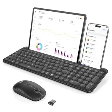 seenda Bluetooth Keyboard and Mouse for iPad CTU301 Wireless MultiDevice Connection Bluetooth24G Keyboard Mouse Combo with Tablet Holder for iPadMacBookWindows iOSAndroidPhone Black
