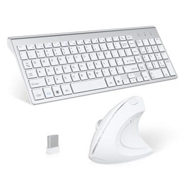 Fonicer 24GHz Wireless Vertical Ergonomic Mouse and Keyboard Combo UltraThin Portable Size for PC Desktop Computer Laptop Mac Tablet A Right White