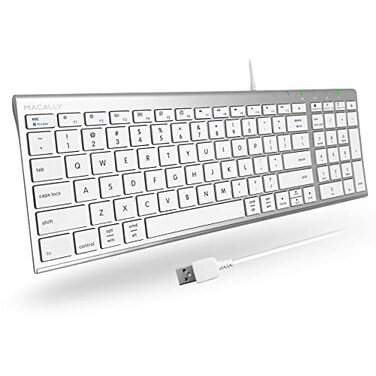 Macally Wired Keyboard for Mac Compatible Apple Keyboard with Numeric Keypad Slim SpaceSaving Design for MacBook ProAir Laptop Mac mini iMac Replacement
