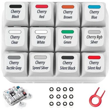 Griarrac Cherry MX Switch Tester 12Key Mechanical Keyboard Sampler Switch Testing Tool with Keycap Puller and 24 O Rings 40AL 40AR Printed PBT Keycap