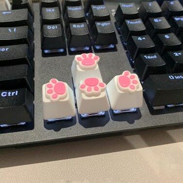 YupYay 4 Pack Custom OEM R4 PBT Mechanical Keyboard Keycaps Cute Cat Paw Kawaii Gaming Key Caps for Mechanical Keyboard with Keycap Puller White Base