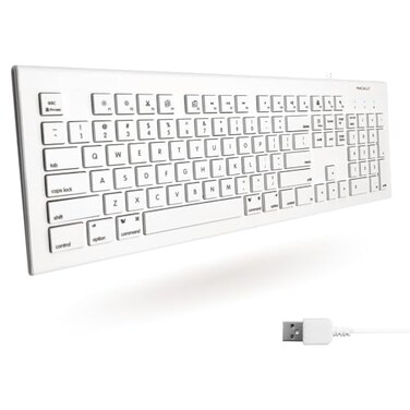 Macally Full Size USB Wired Keyboard for Mac and PC Plug Play Wired Computer Keyboard Compatible Apple Keyboard with 15 Shortcut Keys for Easy Controls Navigation of Macbook ProAir iMac