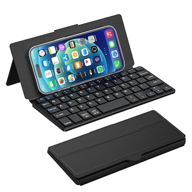 Doohoeek Universal Bluetooth Keyboard for Samsung Galaxy Z Fold iPad mini 7 2024 Phones Dual Bluetooth Mini Keyboard with AnyAngle Kickstand Leather Cover for Android Windows and iOS