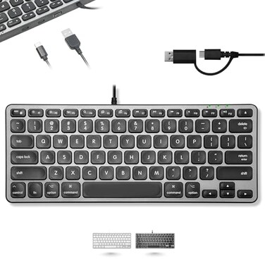 Macally Wired Keyboard for Mac with USB Hub 2X USBC 1x USBA Compatible Small Apple Keyboard with 2 in 1 USB Plug for MacBook ProAir Mac mini iMac
