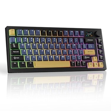 TECWARE Spectre 75 Mechanical Gaming Keyboard Customizable LCD Screen Display Knob TriMode Wireless Bluetooth 24GHz Gasket Mount Hot Swappable Ocean Gold Red Linear Switches
