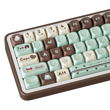 COOMICKEY PBT Keycaps FOA Profile Cute Mint Chocolate Keycaps 145 Keys DyeSublimation Custom Keycap Set with Keycap Puller for Cherry Gateron MX Swithes Mechanical Keyboards