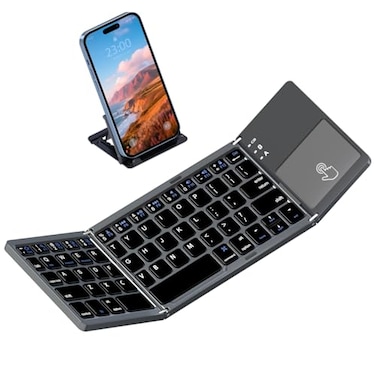 ROCKROWN ROCKROWN Foldable Bluetooth Keyboard Pocket Size Portable Wireless Keyboard with Touchpad for Mac OSAndroid Windows Linux PC Tablet with Rechargeable Liion BatteryDark Gray