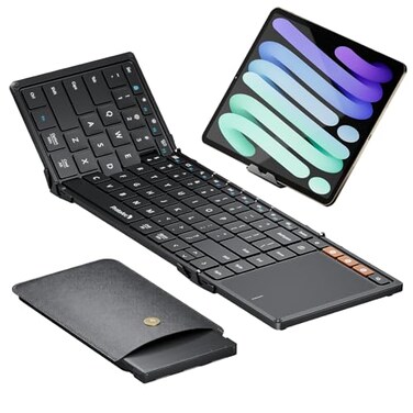 ProtoArc Foldable Keyboard with Touchpad XK01 TP Folding Portable Keyboard Full Size Keys Large Trackpad Bluetooth Travel Keyboards for Laptop PC Tablet Black
