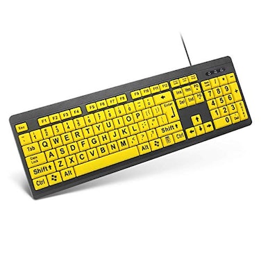 XDL-POWER XDLPOWER Large Print Computer KeyboardWired USB Keyboard High Contrast Big Print Letter with Yellow Keys High Contrast Yellow Keyboard Makes Type Easy