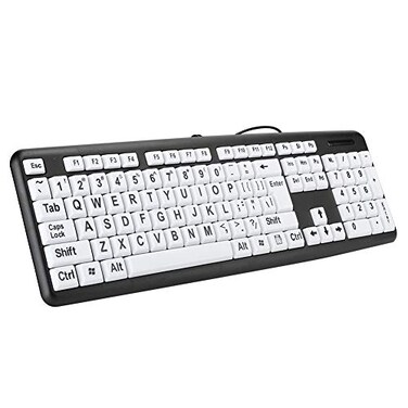 S erounder Elderly Keyboard Large Print Computer Keyboard 104 Keys QWERTY High Contrast Keys Big Print Letter USB Wired Keyboard Standard Full Size for Old People Low Vision IndividualsBlack