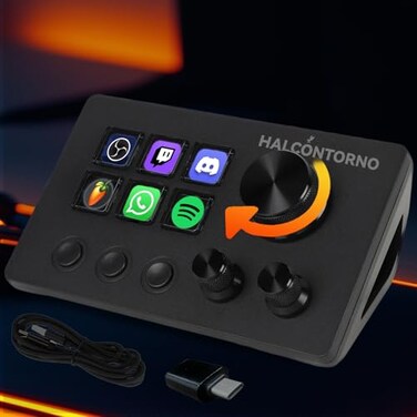 HALCONTORNO Stream Dock Mirabox Steamdeck for PC Mac Wired Live Streaming Controller for Content Creators Gamers Programmable Macro Keyboard Gaming Setup Accessories N3E with 3 Knobs