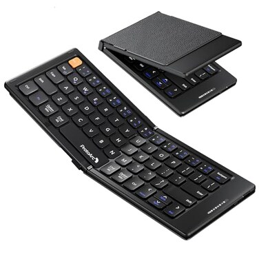 ProtoArc Foldable Compact Keyboard for Phone and Tablet XK04 PocketSized Travel Bluetooth Keyboard with PU Leather Cover 3 Device Workflow for OntheGo Typing Black