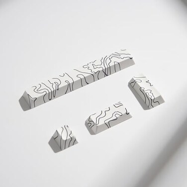 Gliging 4pcs Keycaps White Topographic Keycaps PBT Keycap Cherry Profile DyeSublimation Space Bar 625U ESC Enter Custom Keycap Set for Mechanical Keyboard Caps Desktop Computer Keyboards