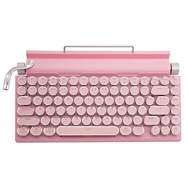 Adventurers TypewriterStyle Retro Mechanical Keyboard LED Backlight 83 Keys Bluetooth 50 Blue AxisCompatible with iOSAndroidWindowsVistaLinuxMac OfficeGaming 123x66x16in Pink