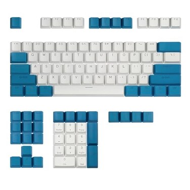 Happy Balls PBT Keycaps Backlit Cherry MX Keycap Set Doubleshot OEM Profile Translucent with Keycap Puller for US Layout 61 87 104 108 MX Switches Mechanical Keyboard Blue White Combo