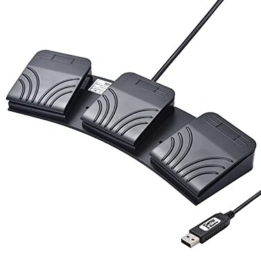 Powboro USB Foot Switch Triple 3 Pedal Control Custom Program PC Computer Keyboard Map Multimedia Key Photoelectric Optical Switch Transcription HID for PC Video GamePush to Talk