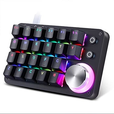 Koolertron 24 Keys Programmable KeyboardOne Handed Macro Mechanical Keyboard RGB LED Backlight Red Switch USB Portable Keyboard with Fully Knobs 24 Keys Macro Pad for Gaming