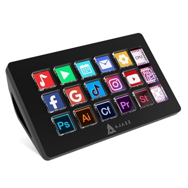 MANBASNAKE AKP153 Studio Deck Stream Controller 15 Macro Keys Trigger Actions in Apps and Software Like OBS YouTube Twitch Custom Console for Photo and Video Editing Live Streaming PCMac Black
