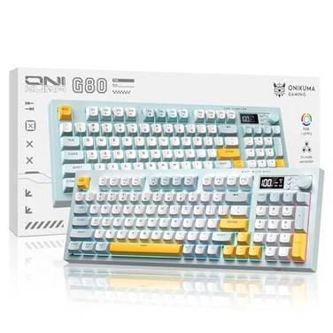 ONIKUMA GAMING TriMode Wireless Keyboard BT24GWired Silent Membrane RGB Backlit Display Screen Multimedia Knob 94 Keys PBT Keycaps for PC Home Gaming Office Use